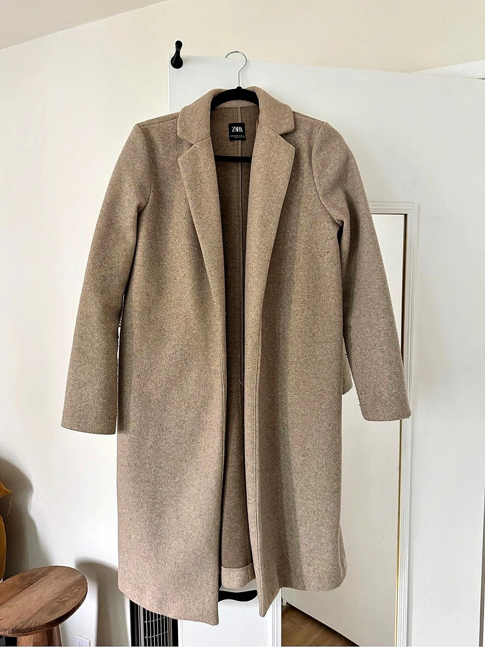 Zara Wool-Blend Long Coat in Ivory Size Medium